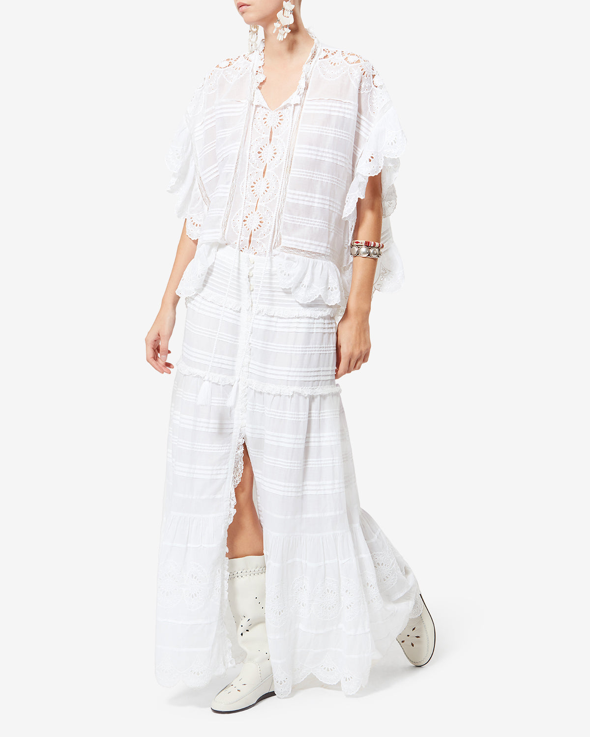 Enagua con volantes paoline en algodón y encaje floral - Blanco - Woman - 1