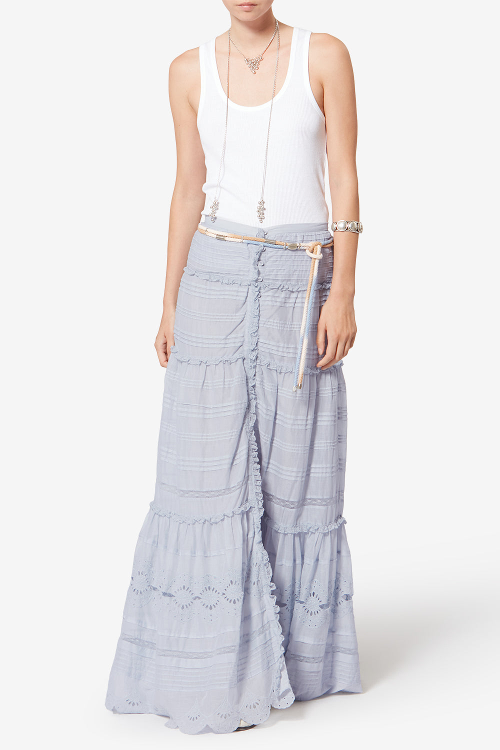 Sottogonna paoline con volant in cotone e pizzo a fiori - Azzurro - Woman - 2