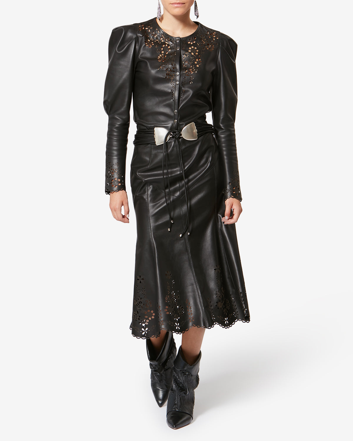 Nisia lambskin leather midi skirt - Black - Woman - 1