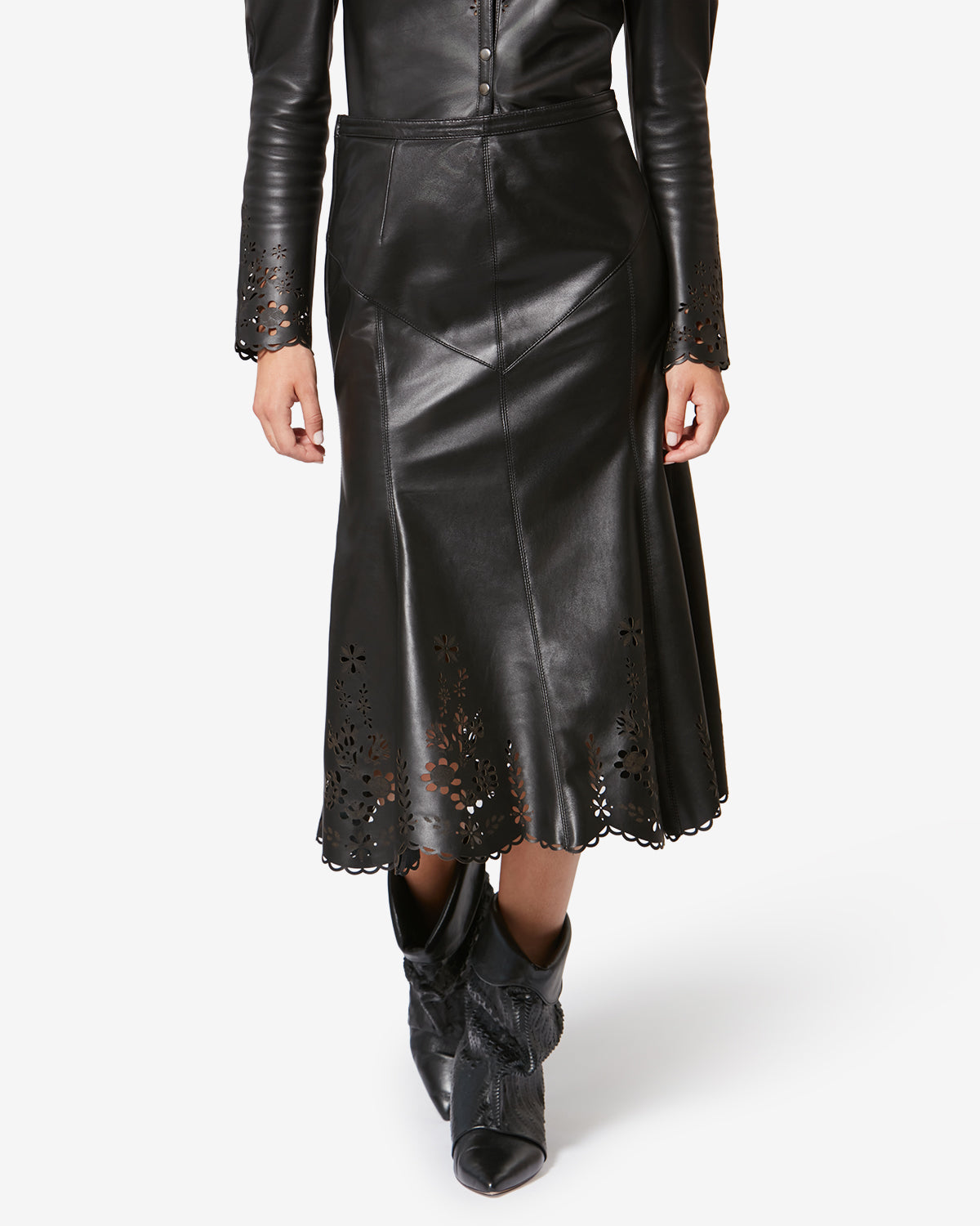 Nisia lambskin leather midi skirt - Black - Woman - 3