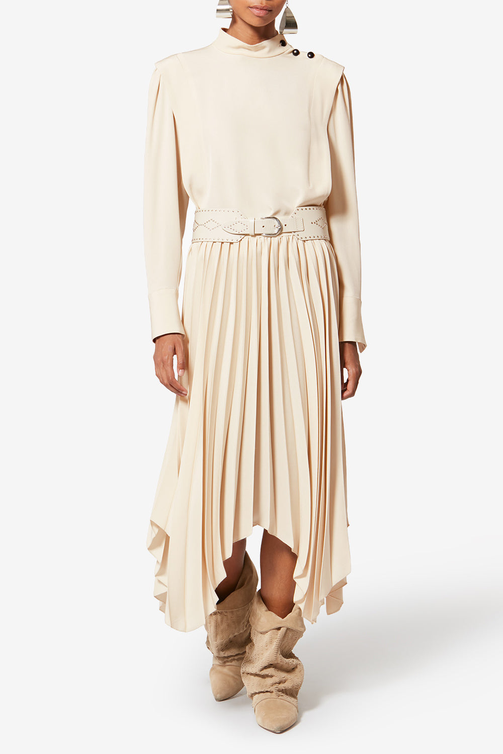 Gonna lunga plissettata felixa in crêpe fluido - Ecru - Woman - 2