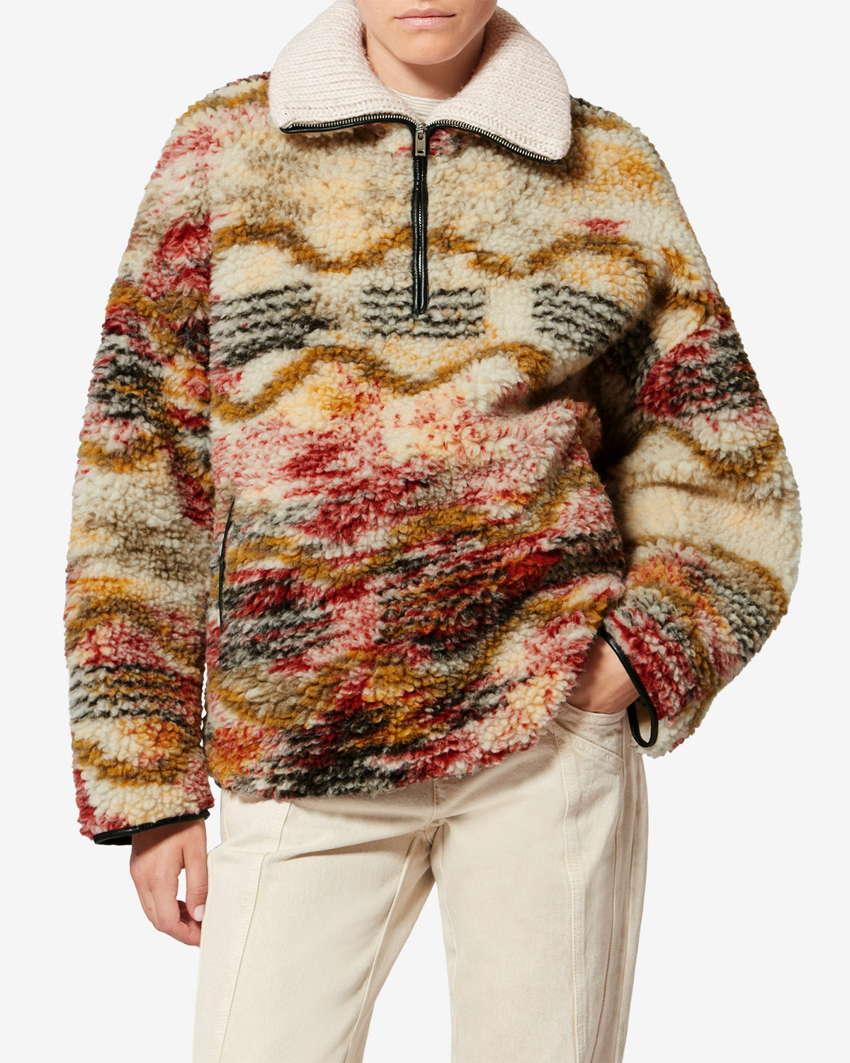 Marner fleece cloud print coat - Ecru-ochre - Woman - 3