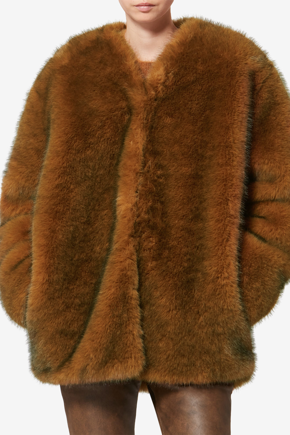 Aglae short faux fur coat - Ochre - Woman - 4