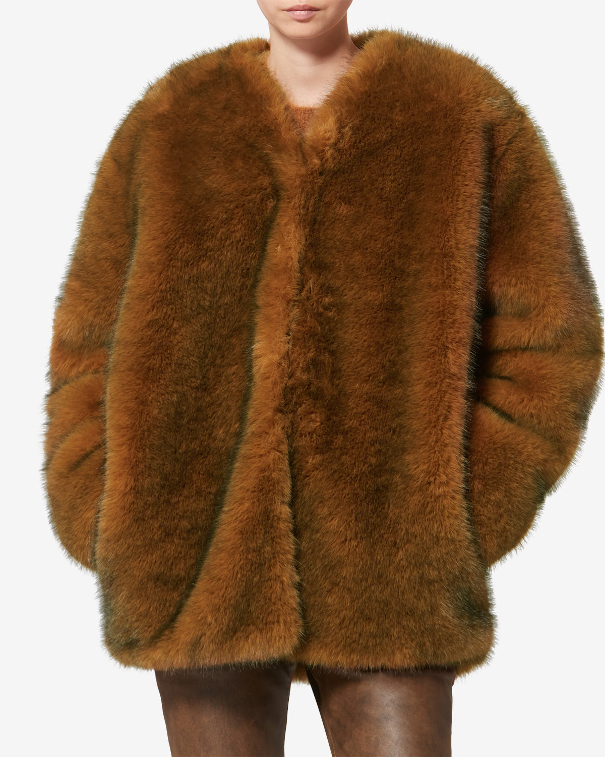 Aglae short faux fur coat - Ochre - Woman - 3