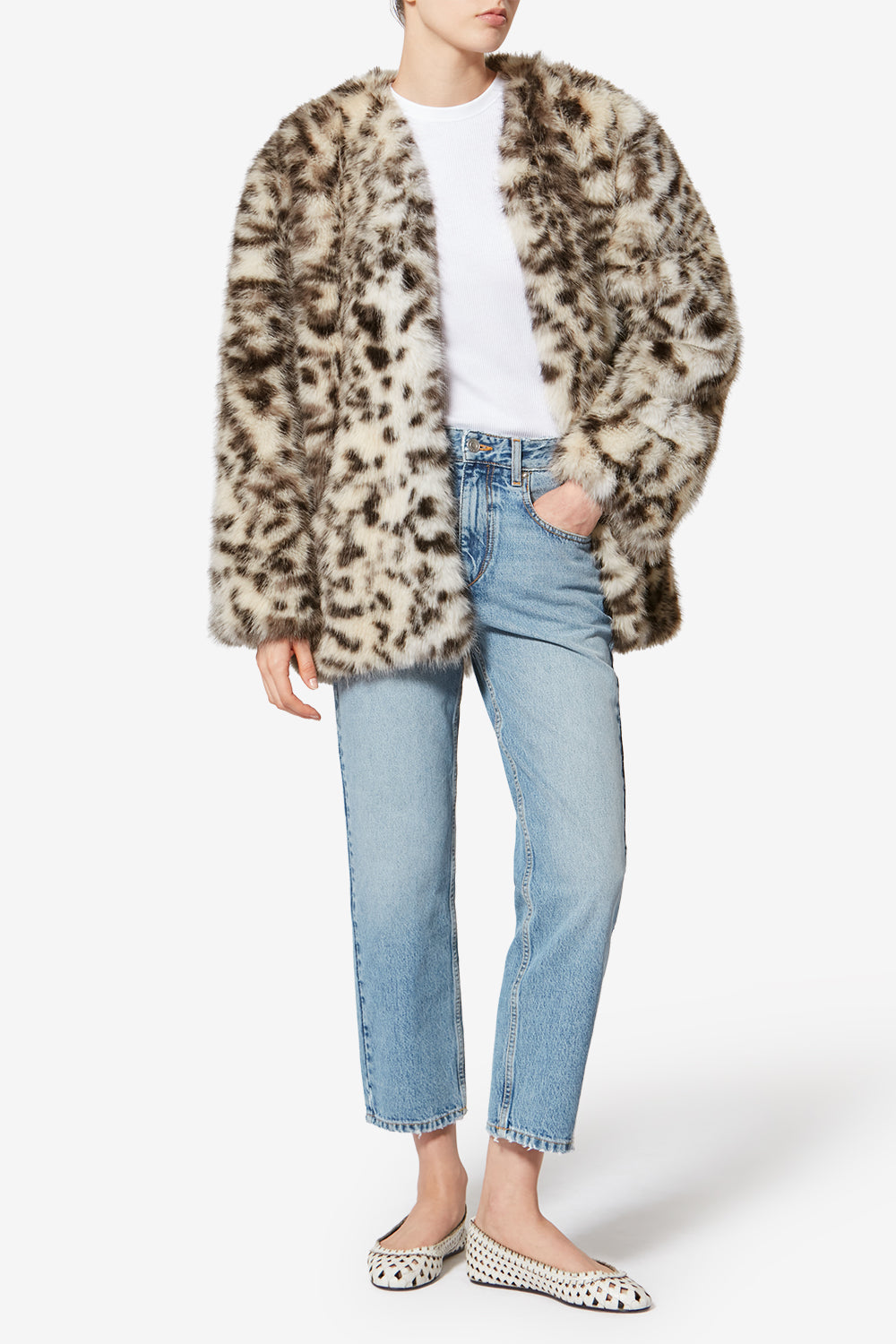 Aglae short faux fur coat - Ecru and black - Woman - 2
