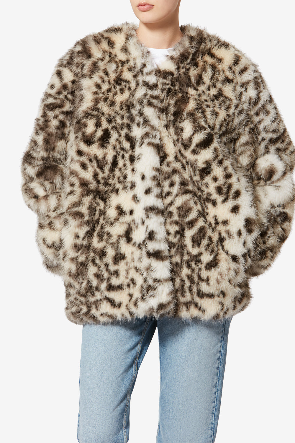 Aglae short faux fur coat - Ecru and black - Woman - 4