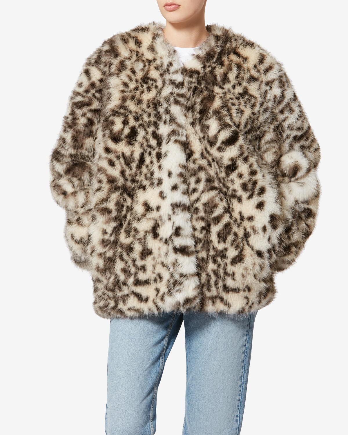 Aglae short faux fur coat - Ecru and black - Woman - 3