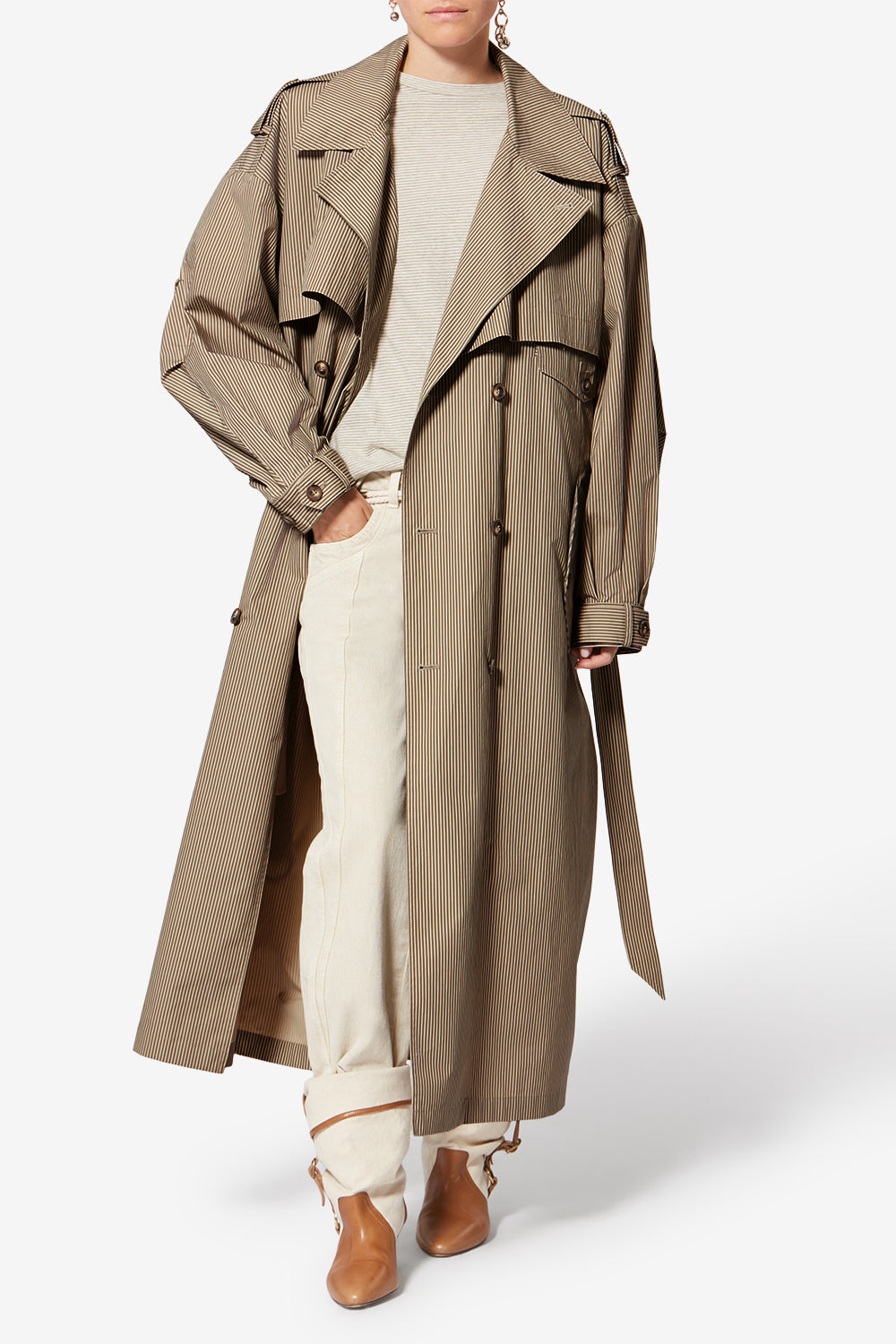 Trench chilma in cotone a righe - Beige-khaki - Woman - 2