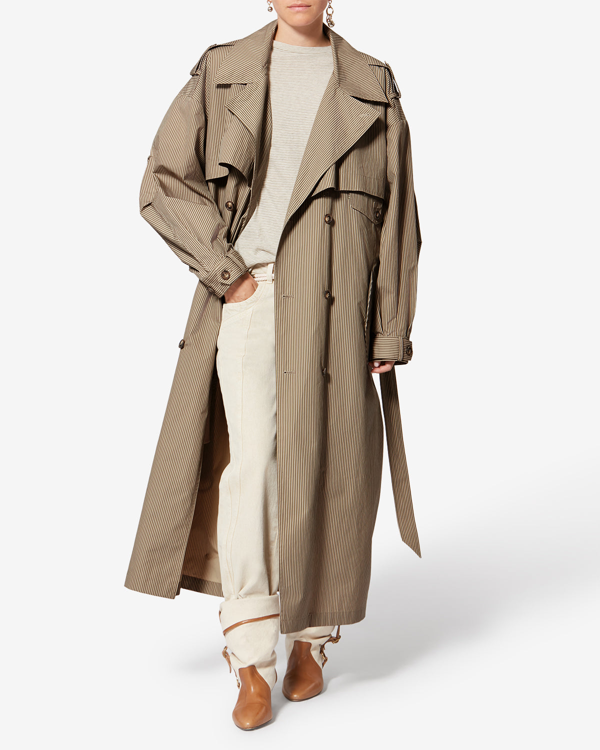 Trench chilma in cotone a righe - Beige-khaki - Woman - 1