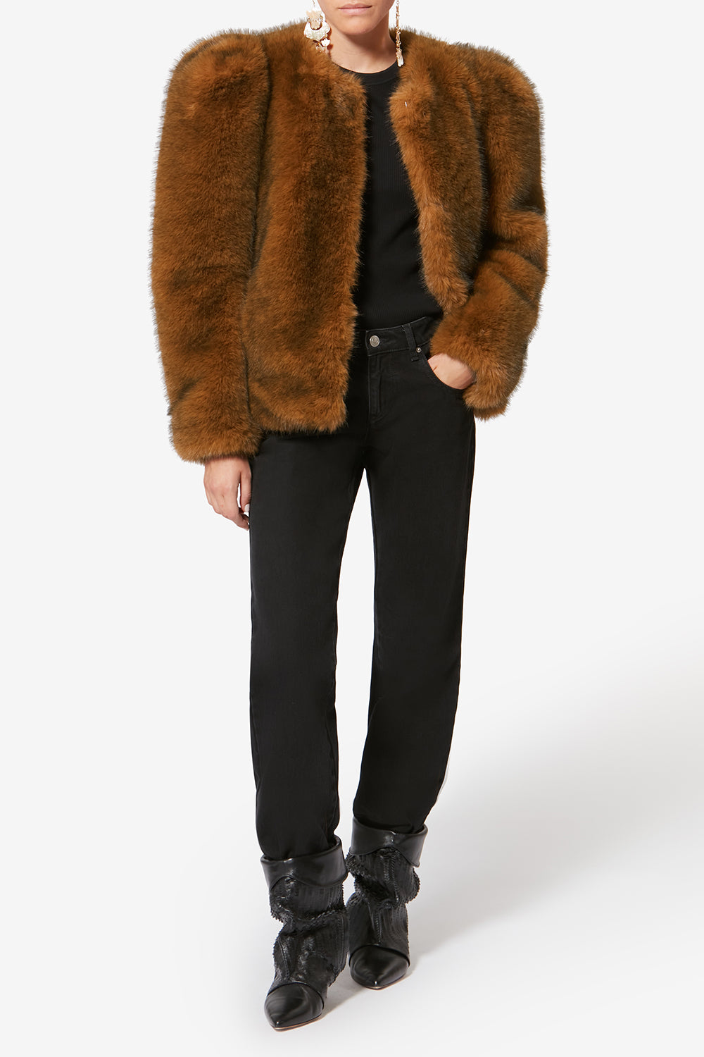 Bahria faux fur teddy coat - Ochre - Woman - 2