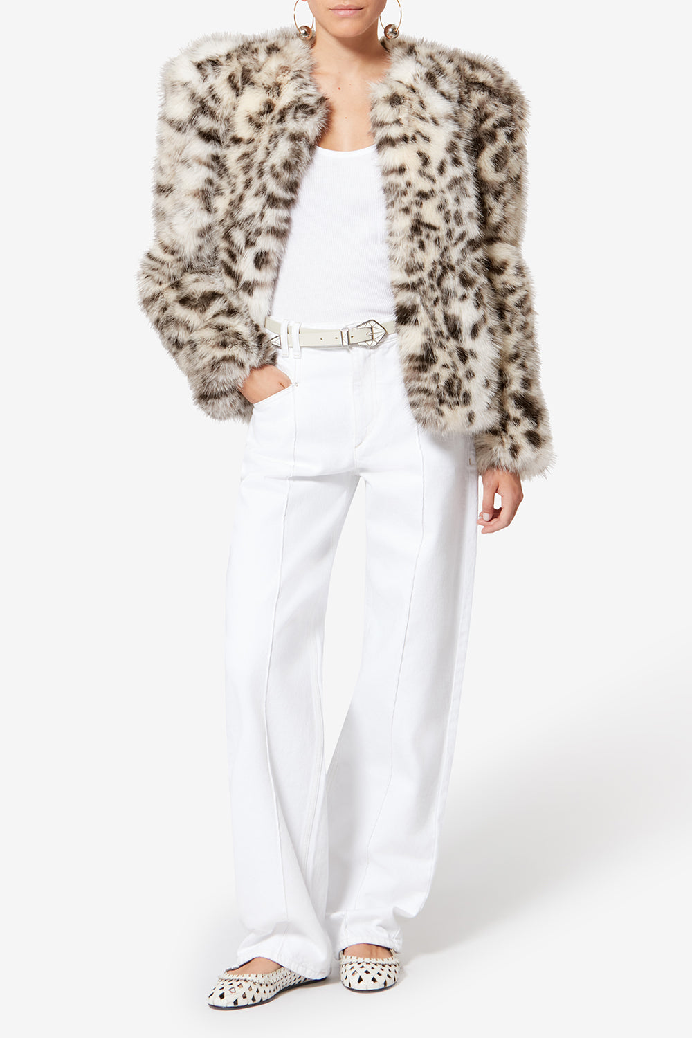 Bahria mottled faux fur teddy coat - Ecru and black - Woman - 2