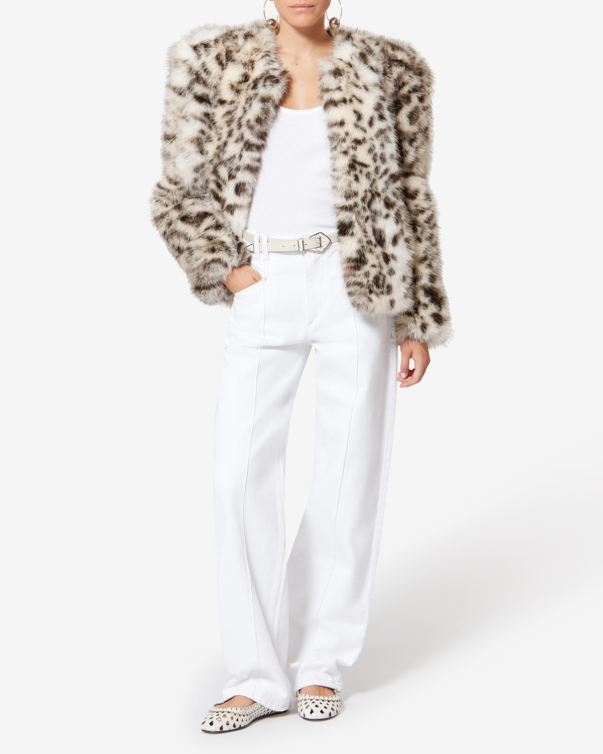 Bahria mottled faux fur teddy coat - Ecru and black - Woman - 1