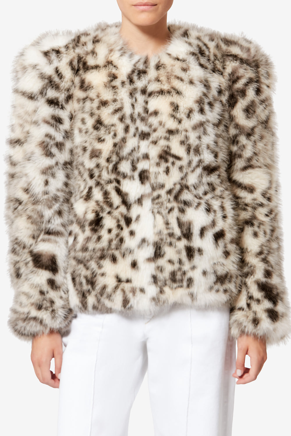 Bahria mottled faux fur teddy coat - Ecru and black - Woman - 4