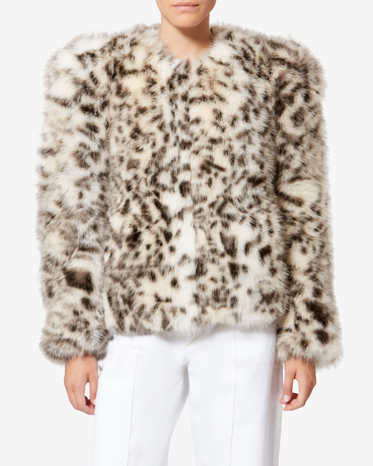 Bahria mottled faux fur teddy coat - Ecru and black - Woman - 3