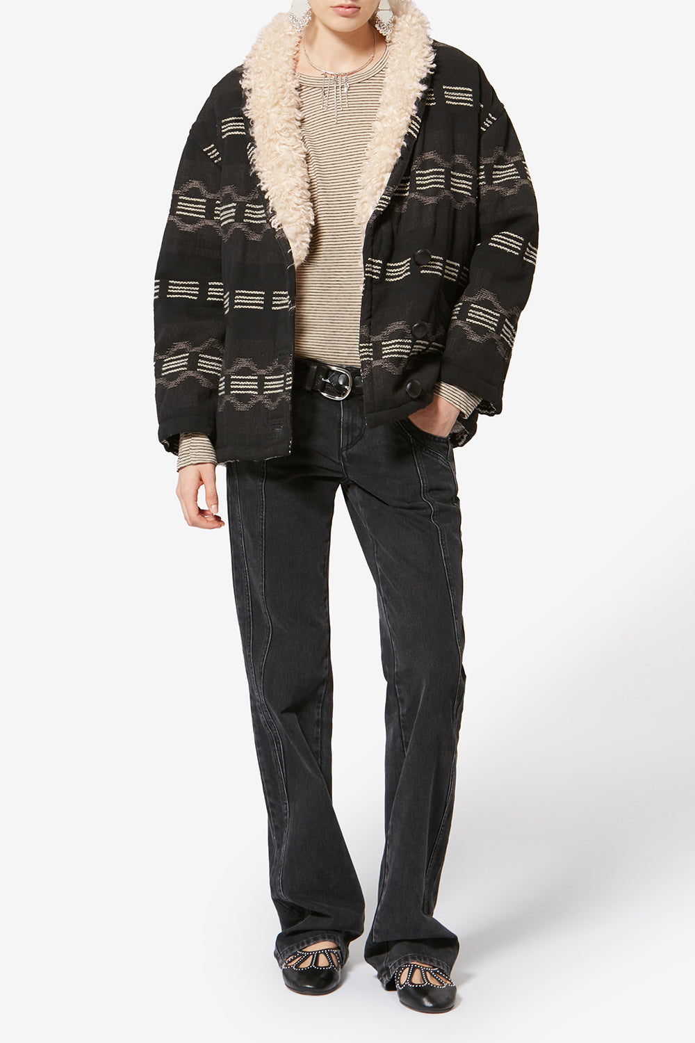 Qayla short jacquard coat - Black - Woman - 2