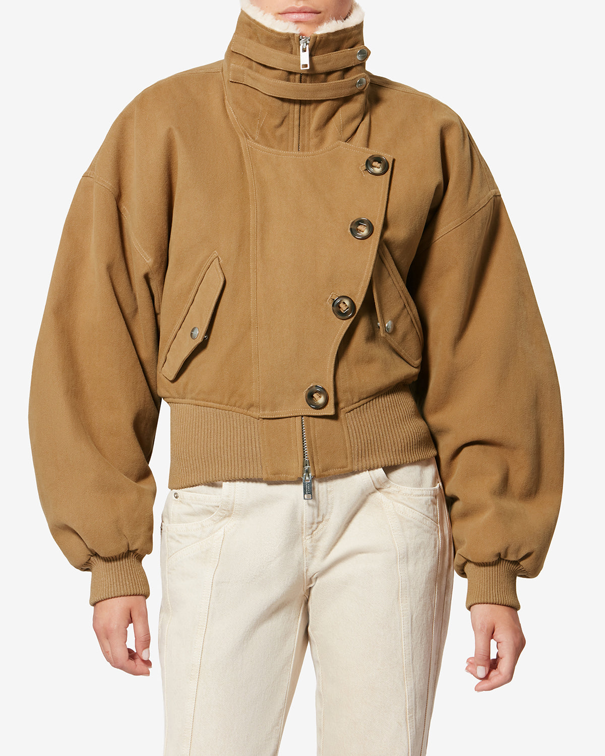 Manteau court oana façon blouson en sergé - Camel - Woman - 3