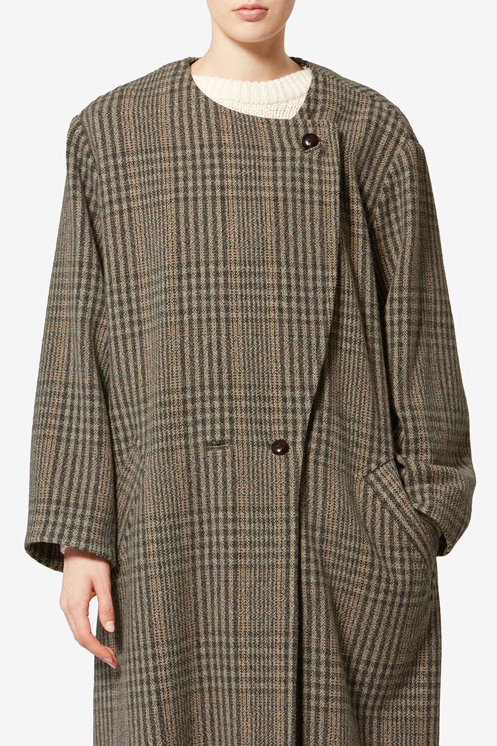 Renée long prince-of-wales check virgin wool coat - Beige - Woman - 4