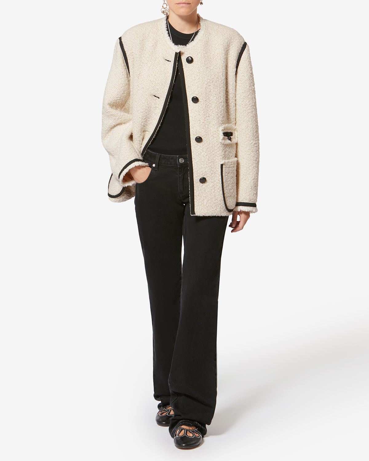 Veste en tweed bouclette en laine maylin - Écru - Woman - 1