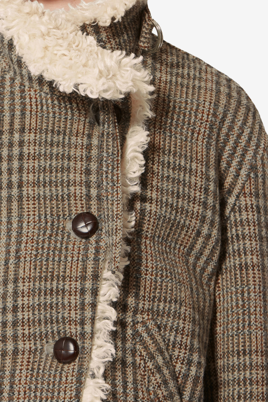 Fadia short prince-of-wales check virgin wool coat - Beige - Woman - 3