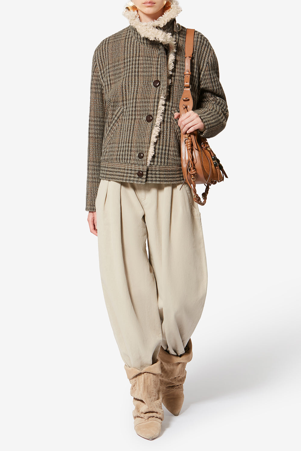 Fadia short prince-of-wales check virgin wool coat - Beige - Woman - 2