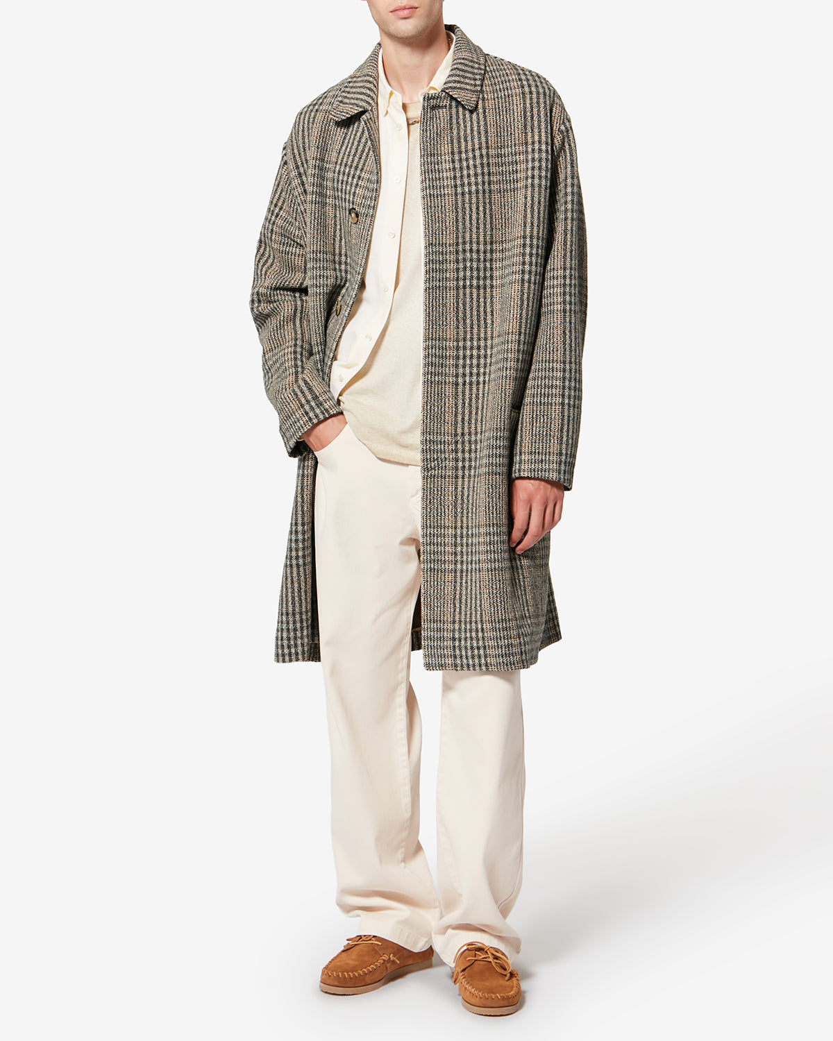 Franco prince-of-wales check virgin wool coat - Beige - Man - 1