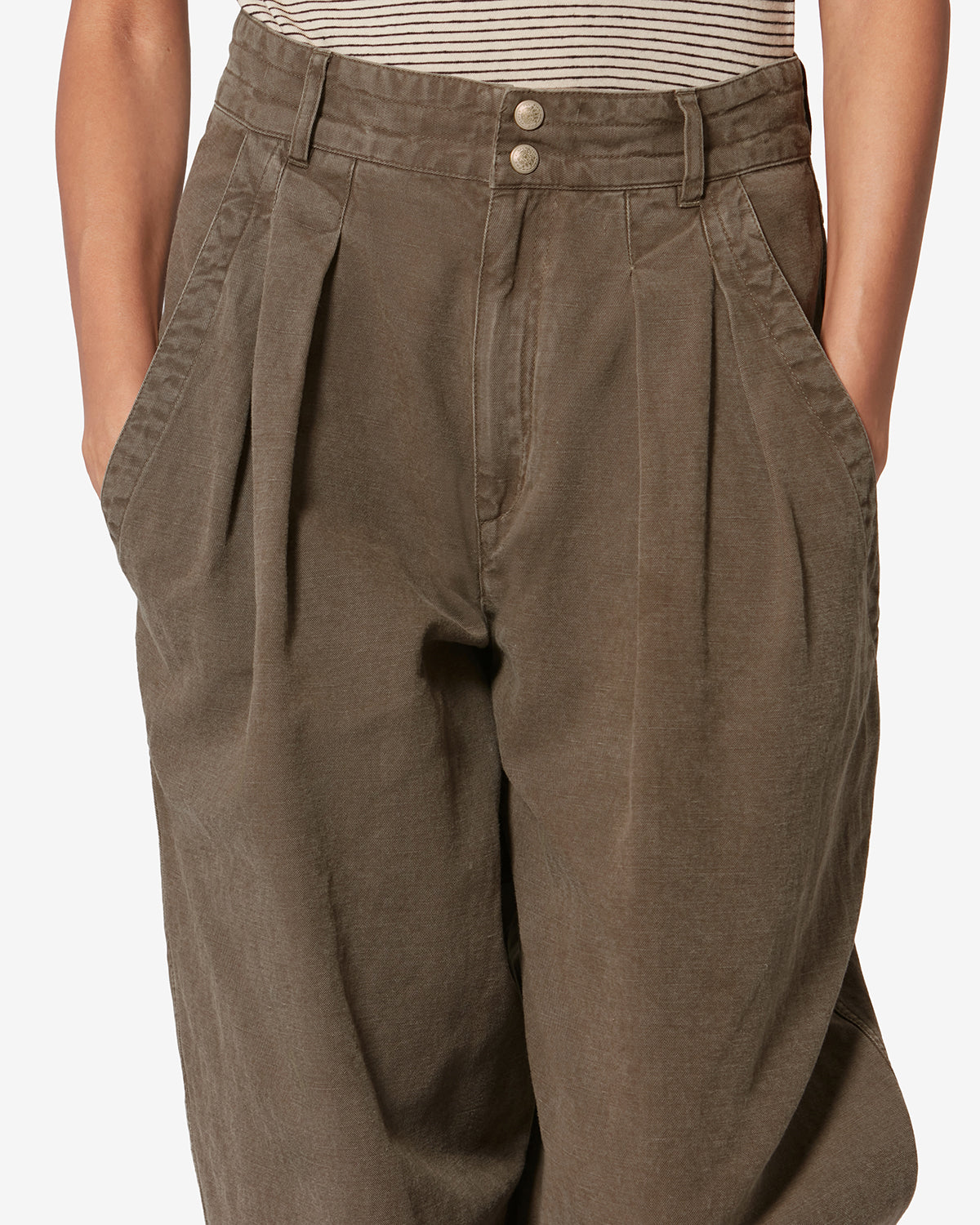 Nadine flowing cotton and linen workwear pants - Dark bronze - Woman - 2