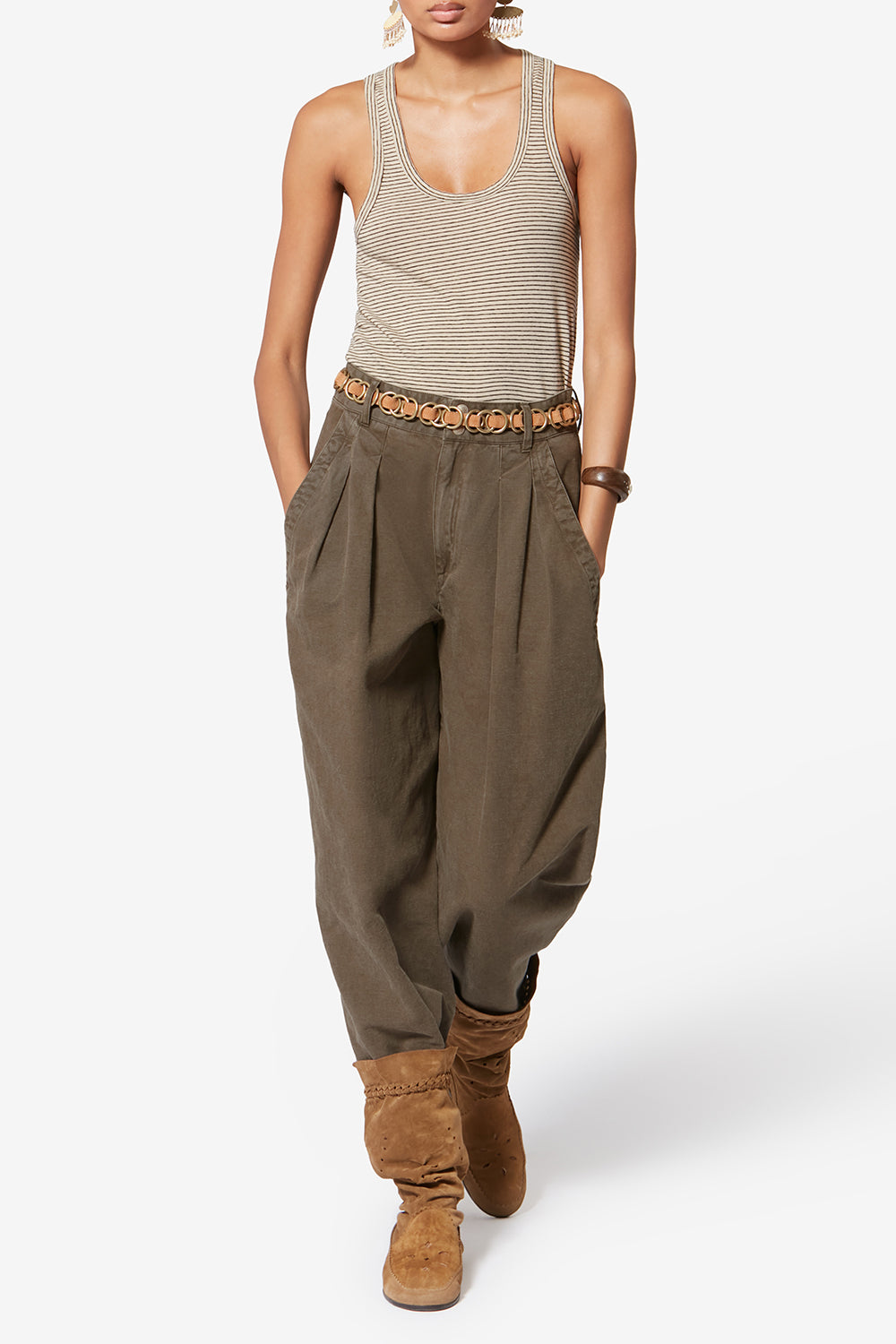 Nadine flowing cotton and linen workwear pants - Dark bronze - Woman - 2