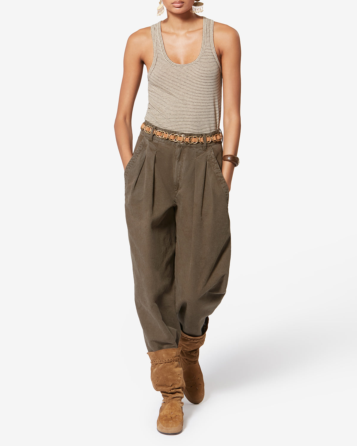 Nadine flowing cotton and linen workwear pants - Dark bronze - Woman - 1