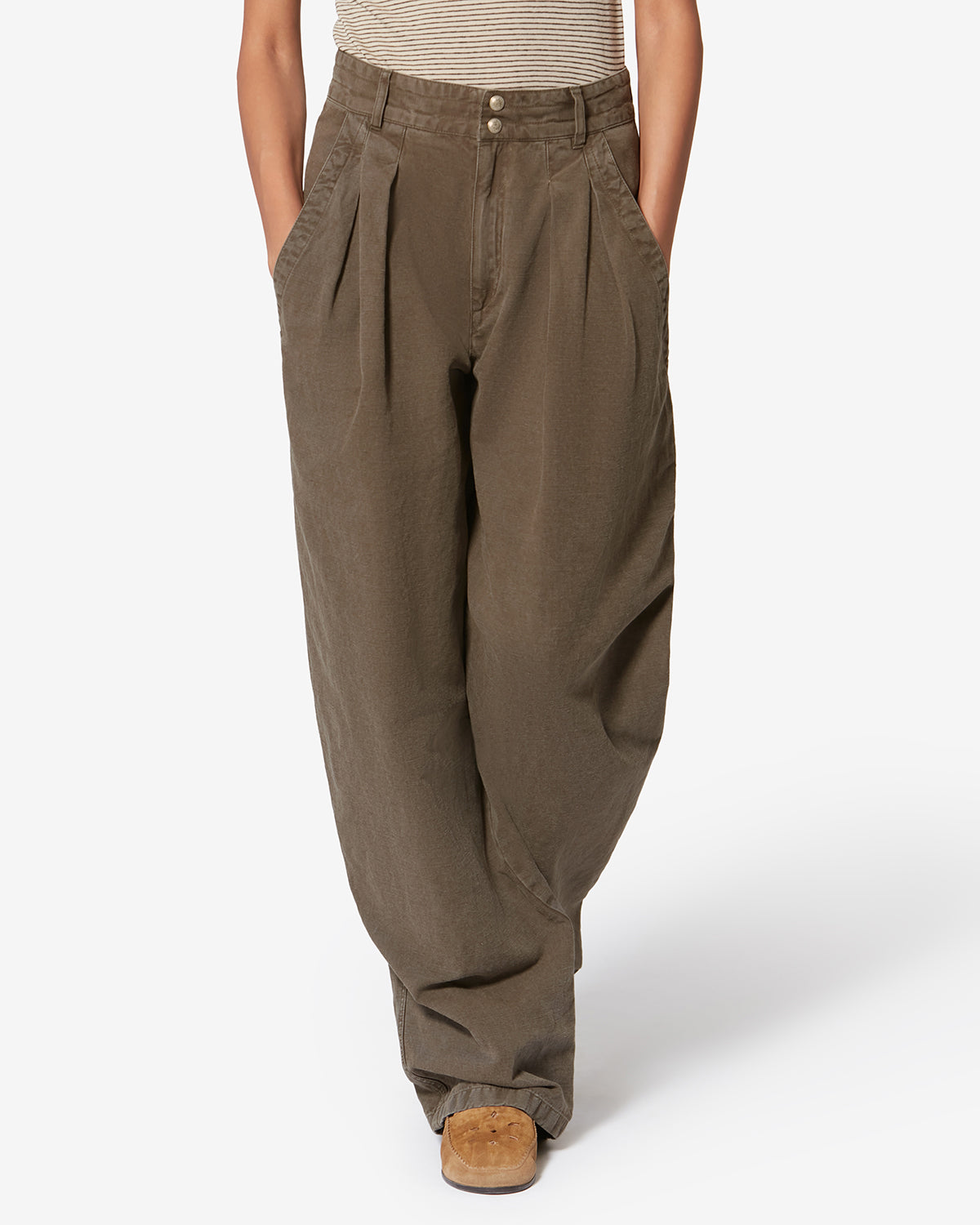 Nadine flowing cotton and linen workwear pants - Dark bronze - Woman - 3