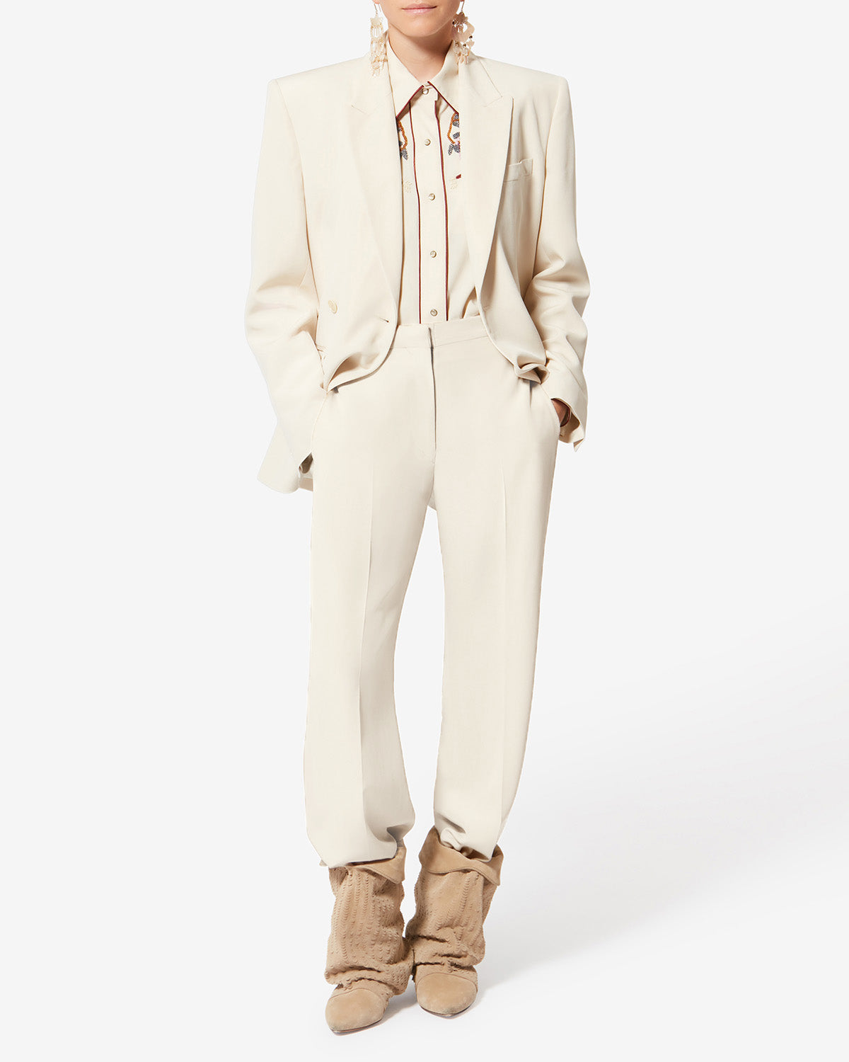 Neonda flowing crepe suit pants - Ecru - Woman - 1