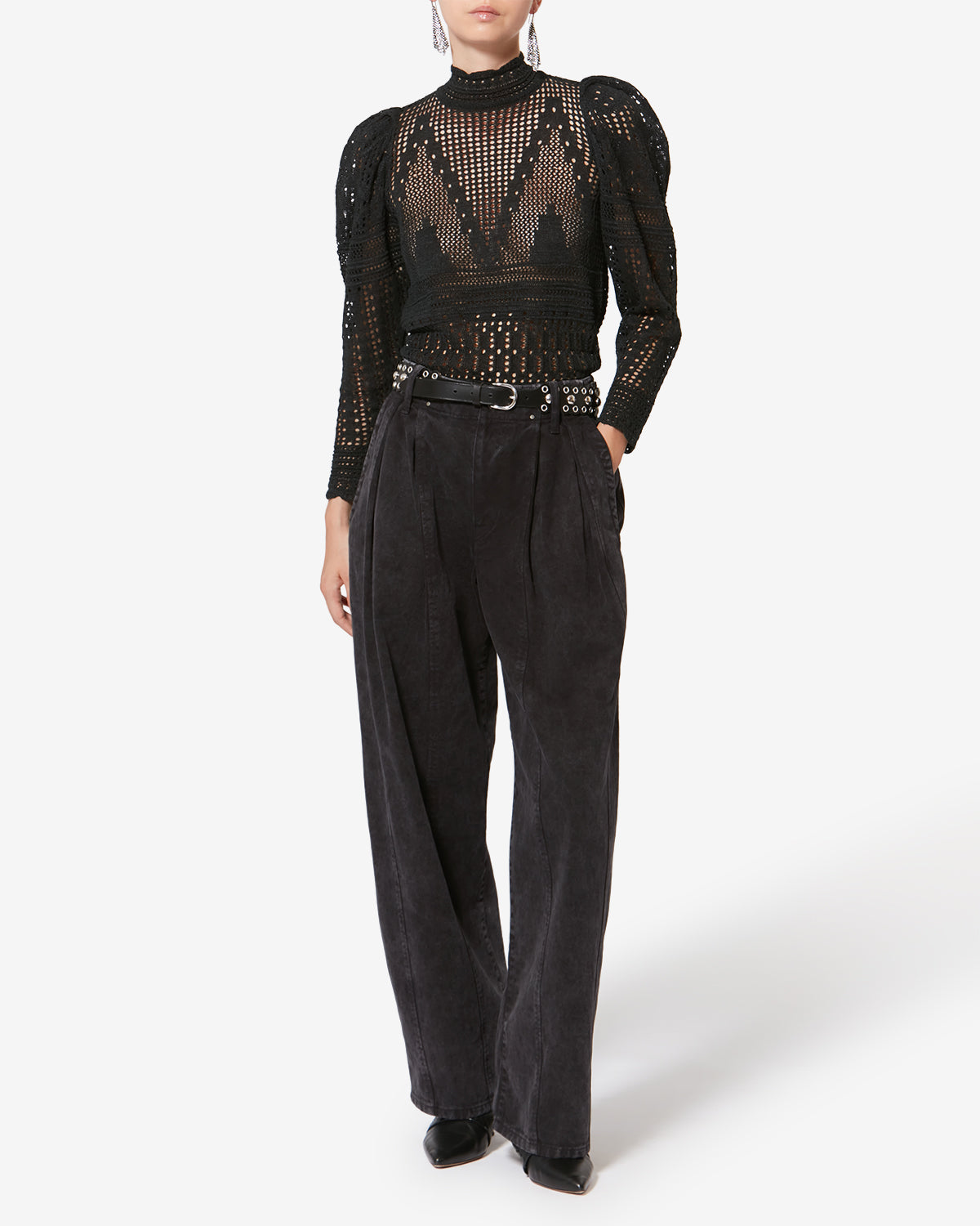 Pantaloni workwear in denim ireme - Nero lavato - Woman - 1