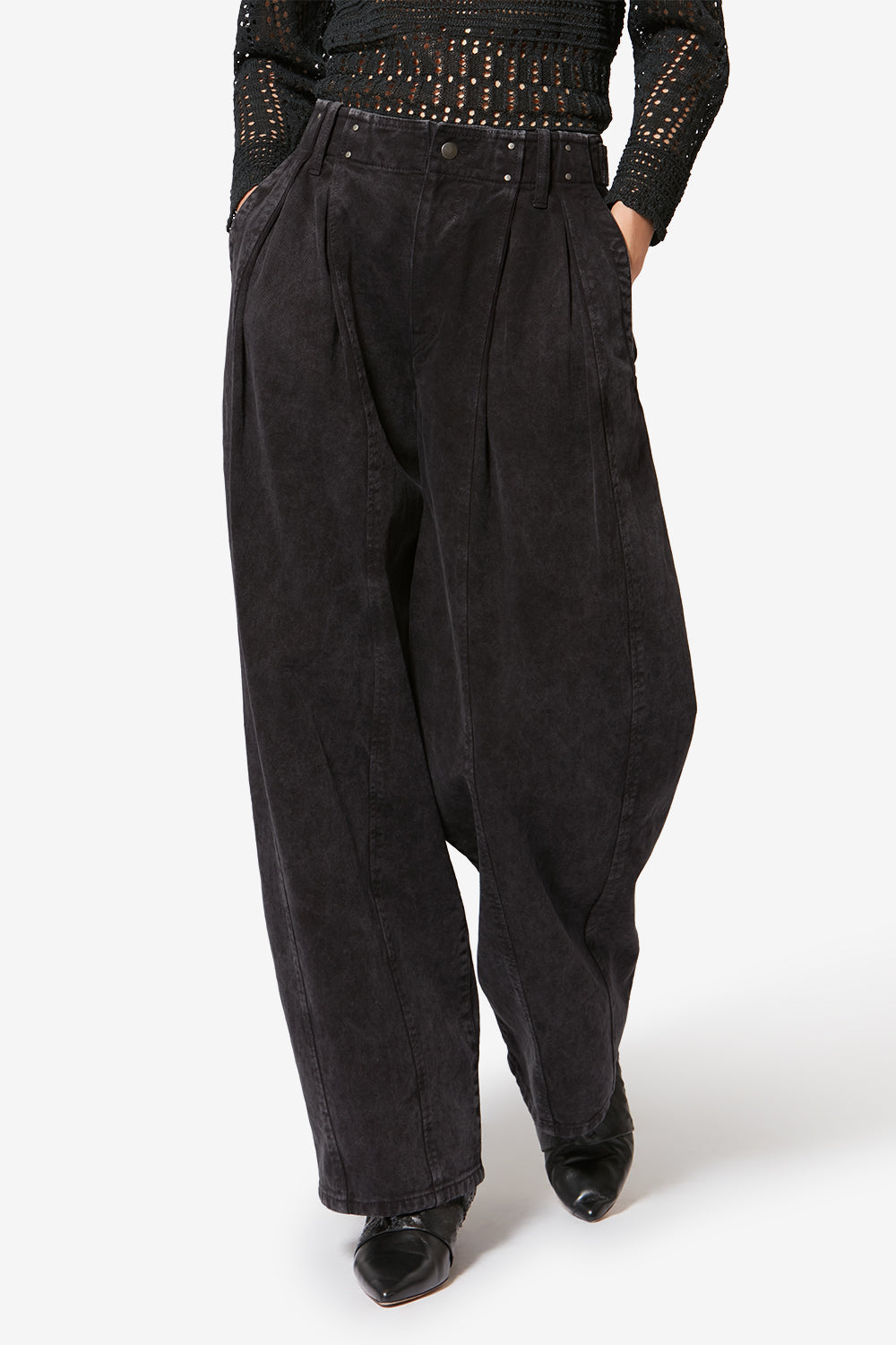 Pantaloni workwear in denim ireme - Nero lavato - Woman - 4