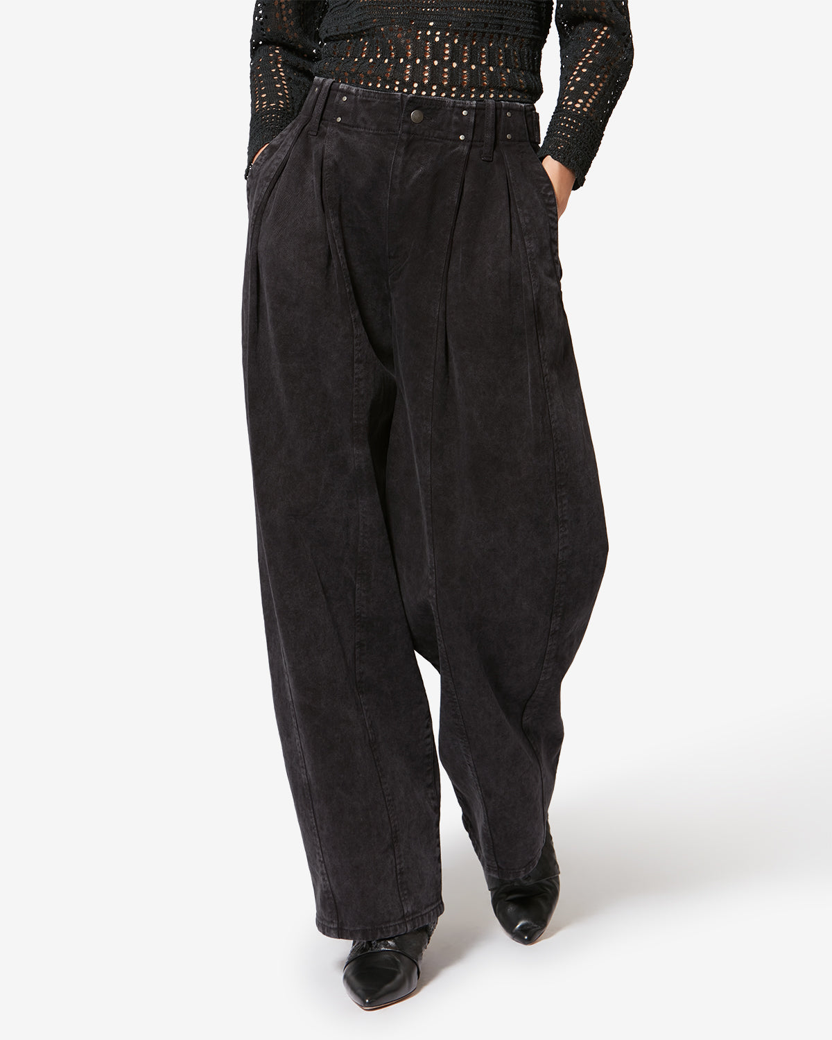 Pantaloni workwear in denim ireme - Nero lavato - Woman - 3