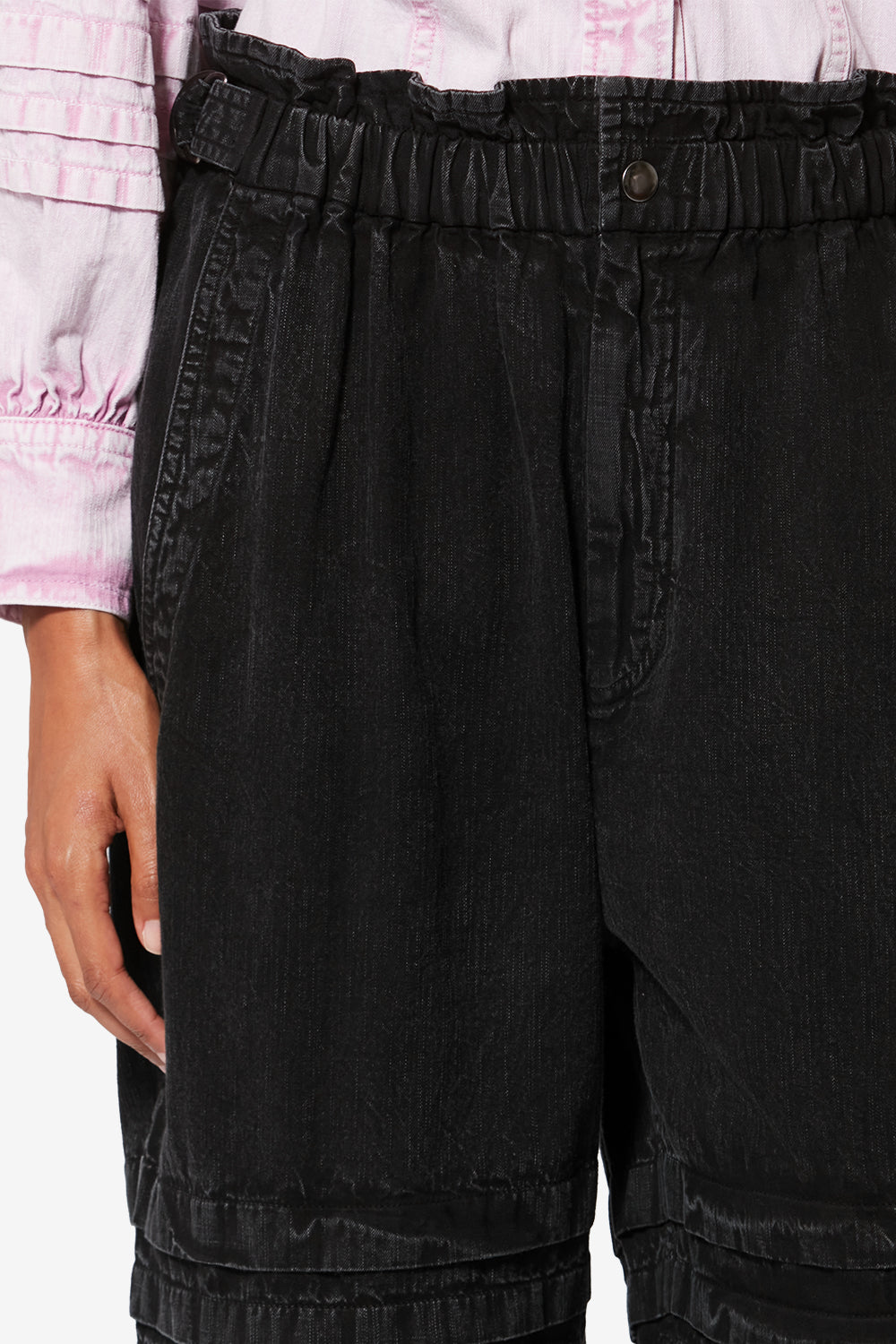 Pantaloni a carota mellya in chambray délavé - Nero lavato - Woman - 3