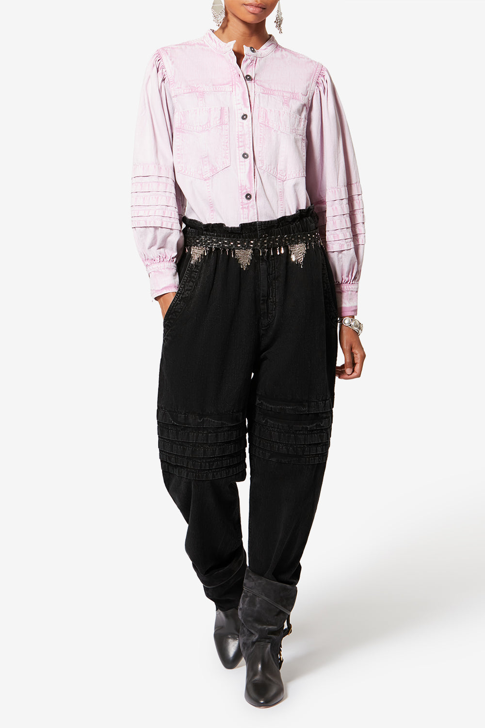 Pantaloni a carota mellya in chambray délavé - Nero lavato - Woman - 2