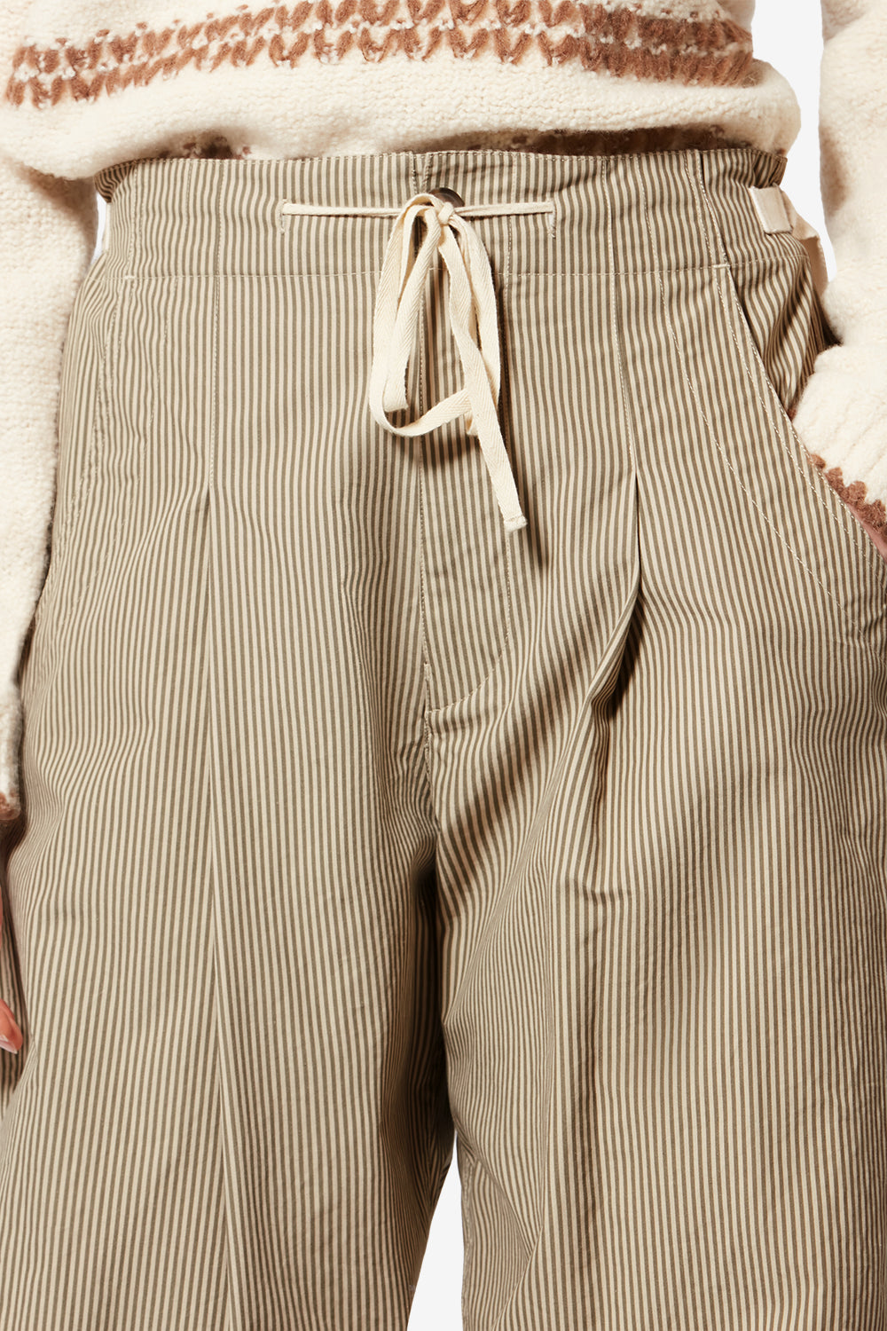 Pantaloni ampi in cotone a righe ceryne - Beige-khaki - Woman - 3