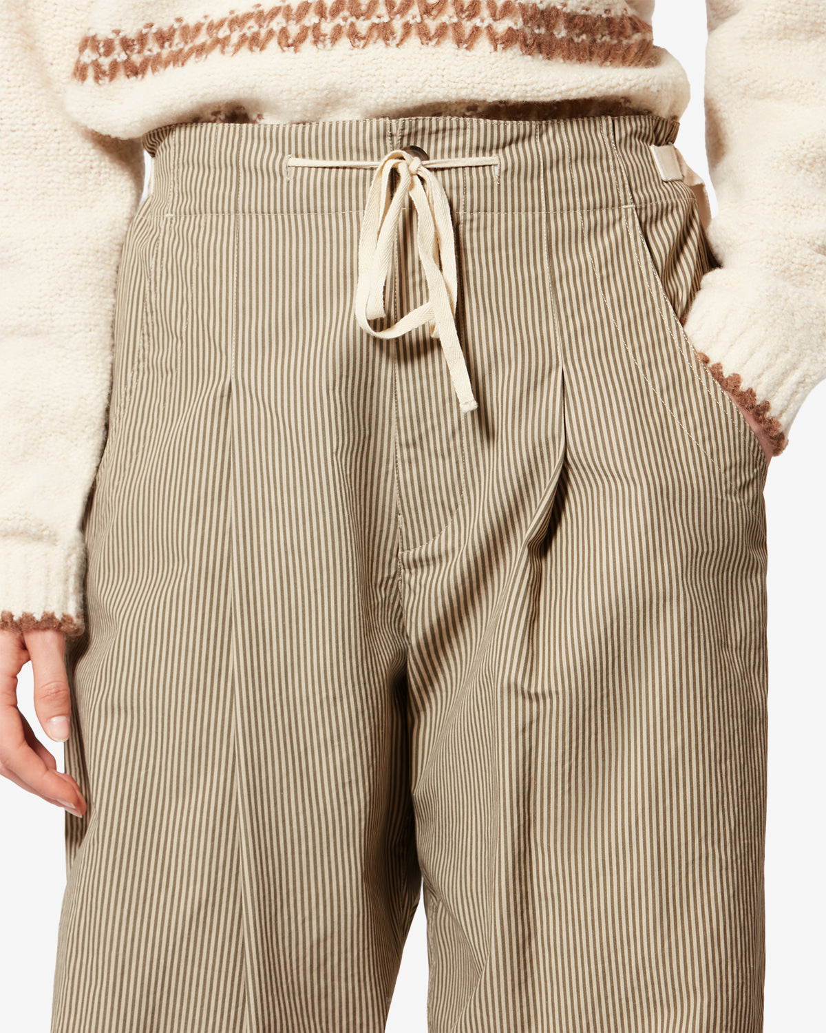 Pantaloni ampi in cotone a righe ceryne - Beige-khaki - Woman - 2