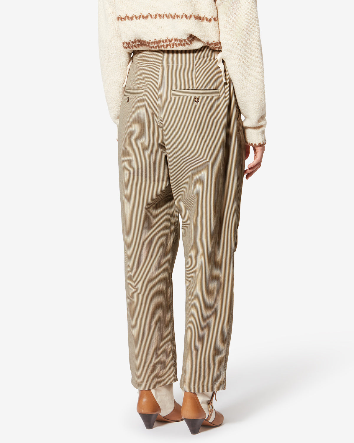 Pantaloni ampi in cotone a righe ceryne - Beige-khaki - Woman - 4