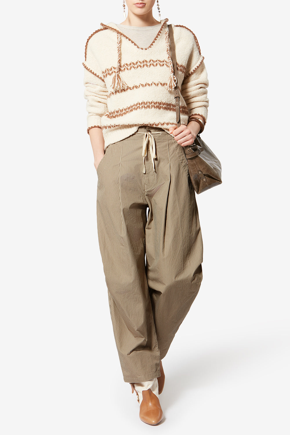 Pantaloni ampi in cotone a righe ceryne - Beige-khaki - Woman - 2