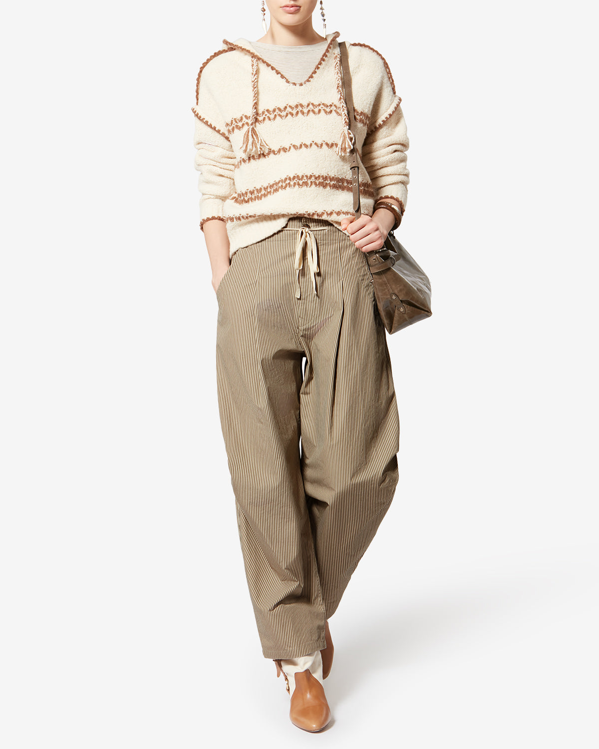 Pantaloni ampi in cotone a righe ceryne - Beige-khaki - Woman - 1