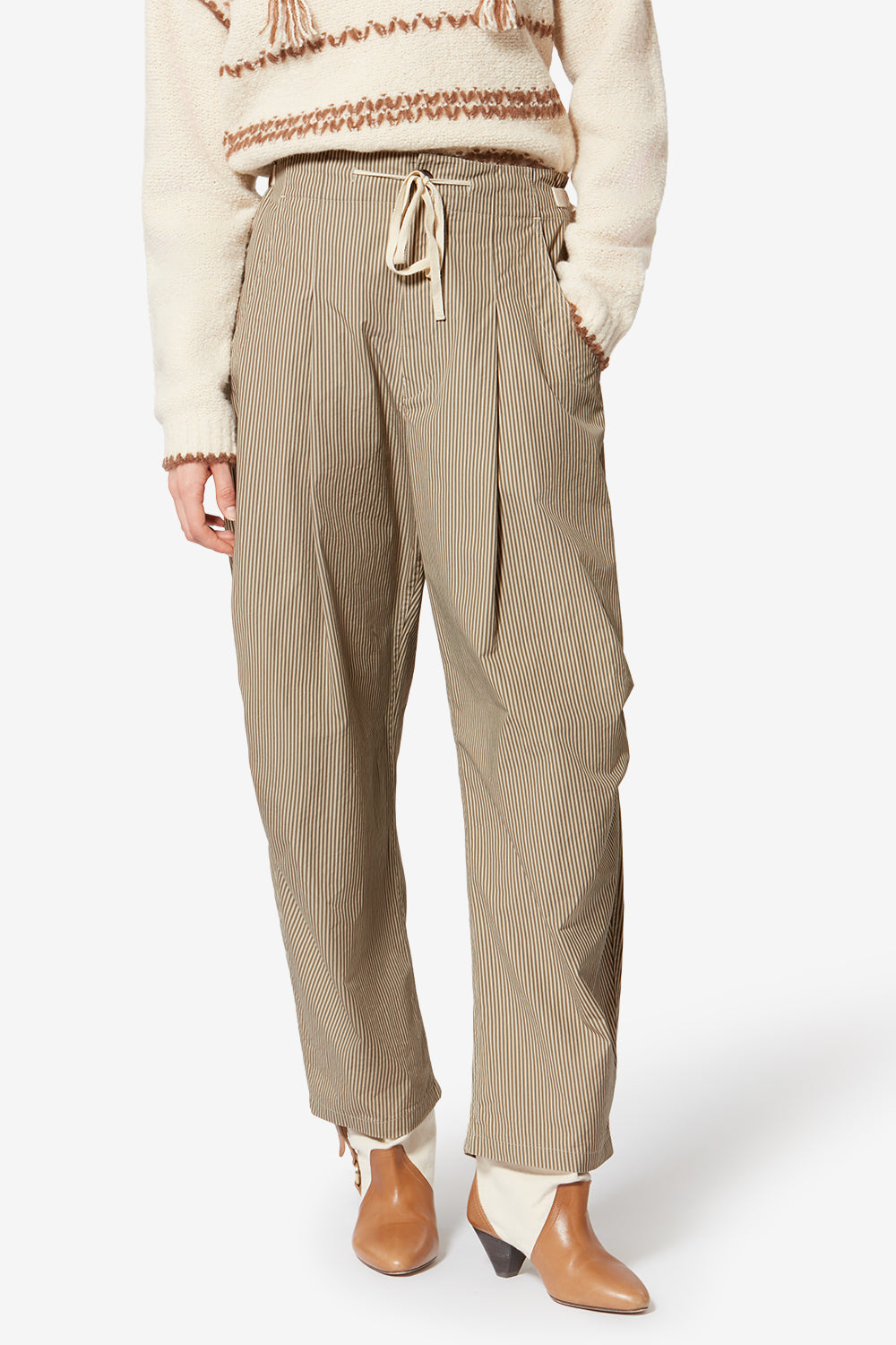 Pantaloni ampi in cotone a righe ceryne - Beige-khaki - Woman - 4
