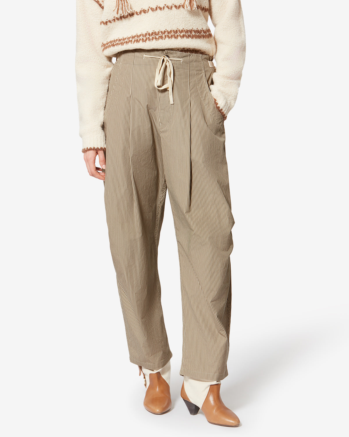 Pantaloni ampi in cotone a righe ceryne - Beige-khaki - Woman - 3