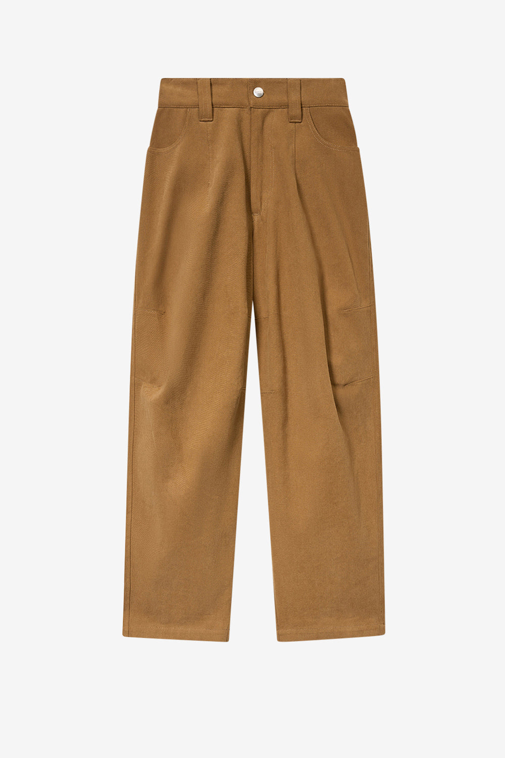 Pantaloni ampi opalyna in tela di cotone con armatura diagonale - Camel - Woman - 1