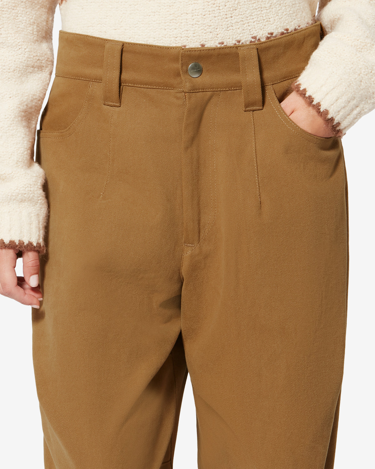 Pantaloni ampi opalyna in tela di cotone con armatura diagonale - Camel - Woman - 2