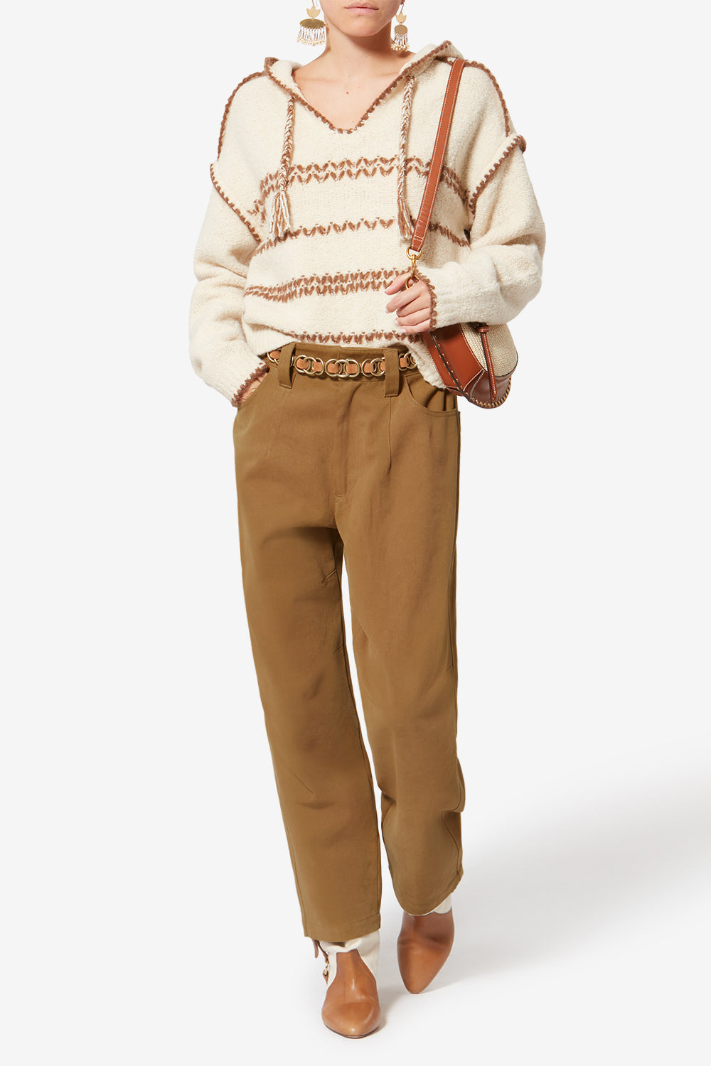 Pantaloni ampi opalyna in tela di cotone con armatura diagonale - Camel - Woman - 2