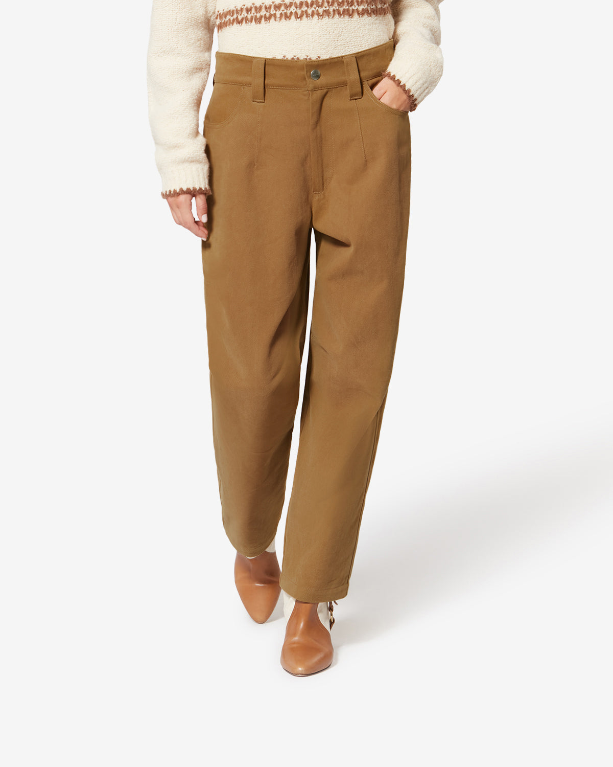 Pantaloni ampi opalyna in tela di cotone con armatura diagonale - Camel - Woman - 3
