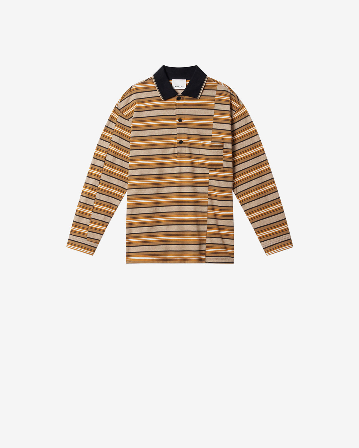 Polo a maniche lunghe sorel in piqué di cotone a righe - Beige-khaki - Man - 5