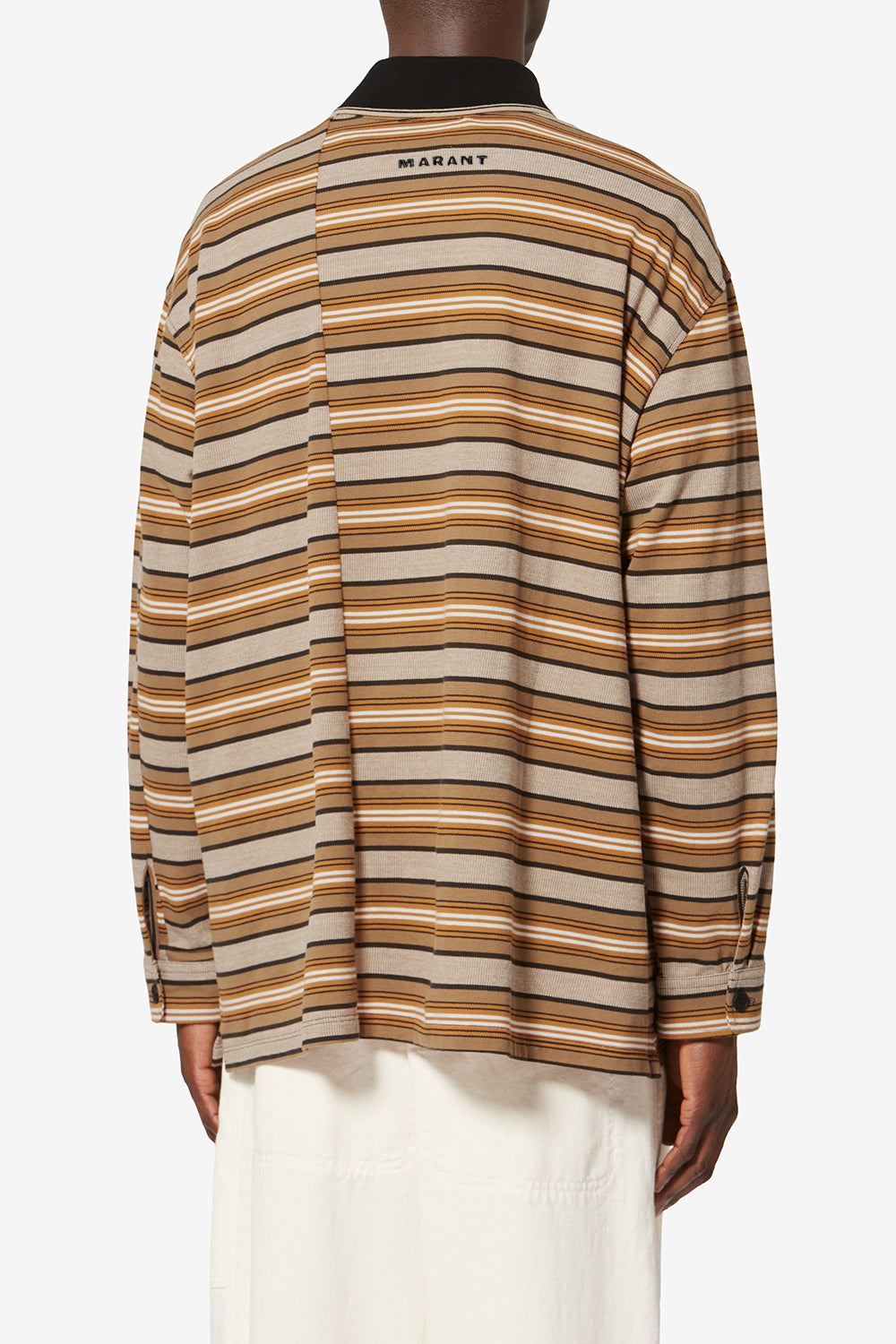 Polo a maniche lunghe sorel in piqué di cotone a righe - Beige-khaki - Man - 5