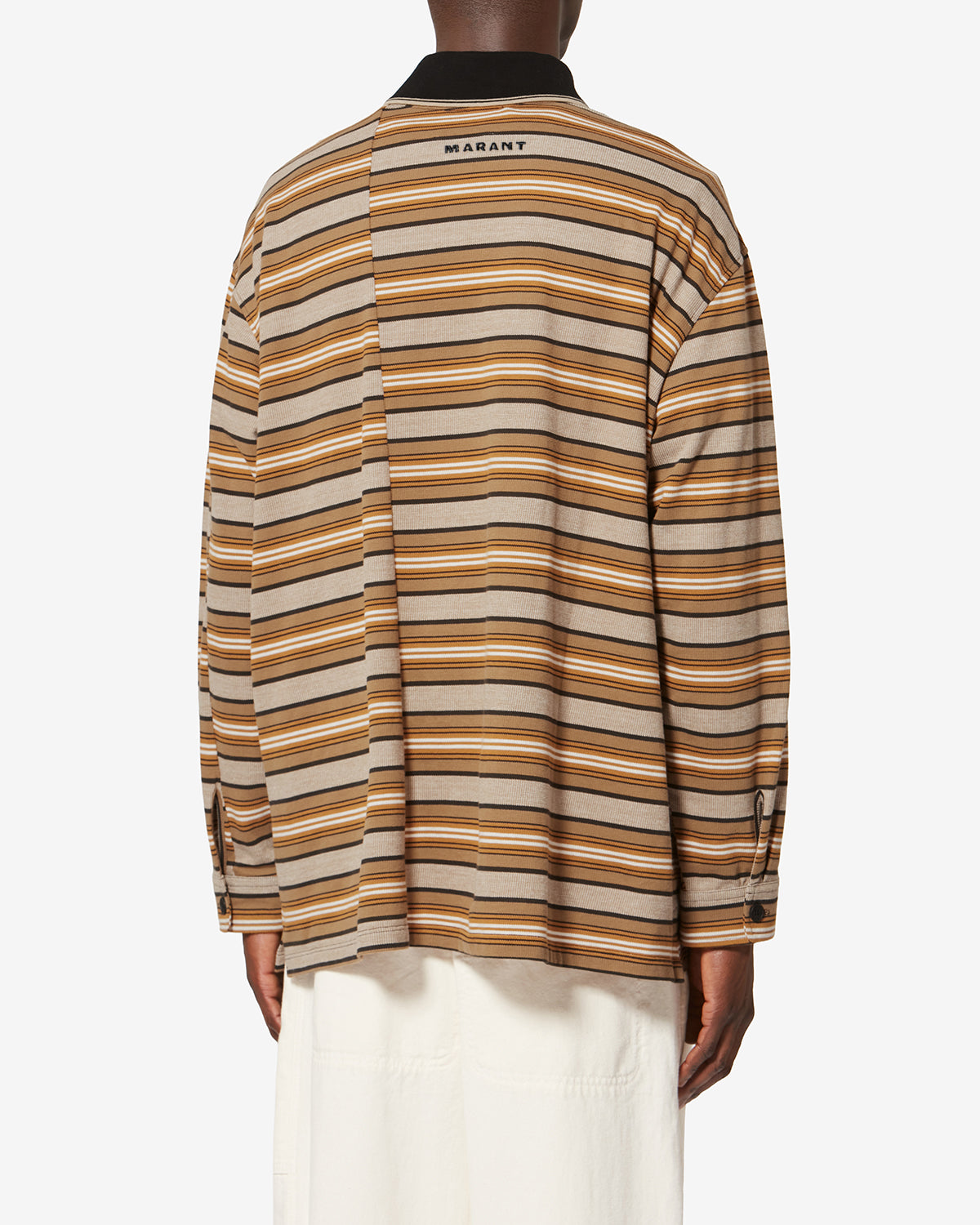 Polo a maniche lunghe sorel in piqué di cotone a righe - Beige-khaki - Man - 4