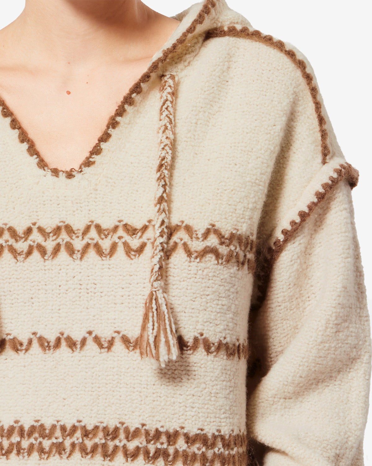 Maglione con cappuccio romera in tweed di lana merino - Ecru-bronze - Woman - 2